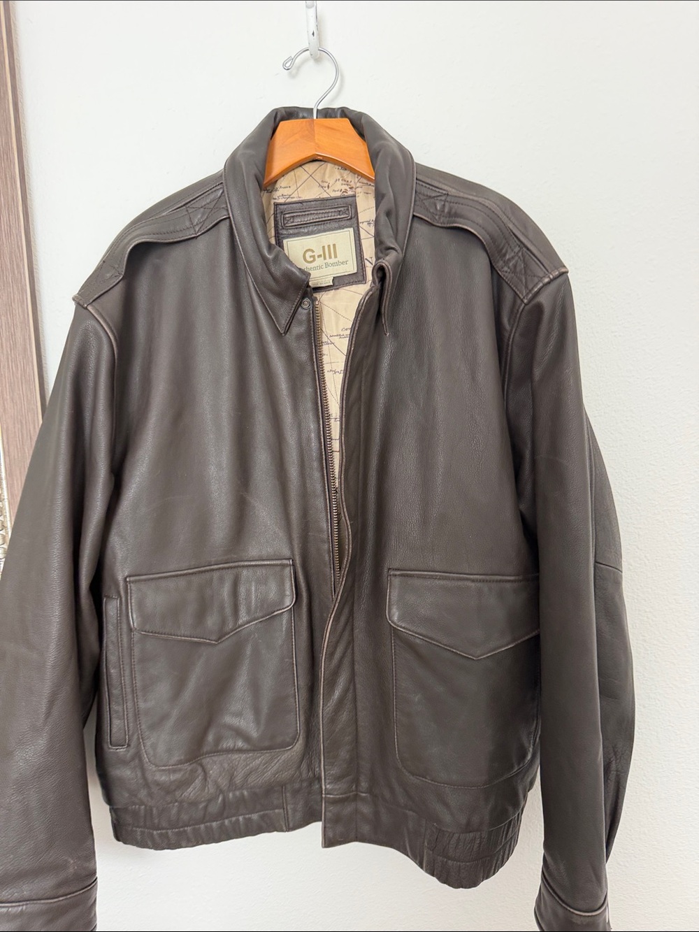 G-III Men's Dark Brown Leather Bomber Jacket